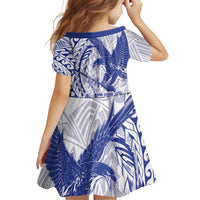 Samoa Pago Pago Aeto Family Matching Off Shoulder Short Dress and Hawaiian Shirt Wingstyle Blue-White Color - Polynesian Pride