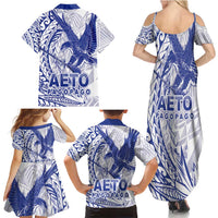Samoa Pago Pago Aeto Family Matching Summer Maxi Dress and Hawaiian Shirt Wingstyle Blue-White Color - Polynesian Pride
