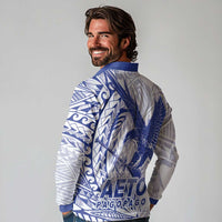 American Samoa Pago Pago Aeto Long Sleeve Polo Shirt Wingstyle Blue-White Color LT03 - Polynesian Pride