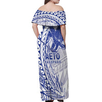 Samoa Pago Pago Aeto Off Shoulder Maxi Dress Wingstyle Blue-White Color - Polynesian Pride