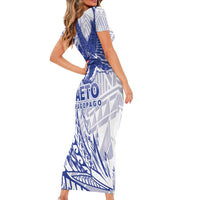 Samoa Pago Pago Aeto Short Sleeve Bodycon Dress Wingstyle Blue-White Color - Polynesian Pride