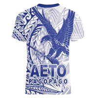 Samoa Pago Pago Aeto Women V-Neck T-Shirt Wingstyle Blue-White Color - Polynesian Pride