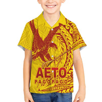 Samoa Pago Pago Aeto Family Matching Off Shoulder Short Dress and Hawaiian Shirt Wingstyle Red-Gold Color - Polynesian Pride