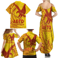 Samoa Pago Pago Aeto Family Matching Summer Maxi Dress and Hawaiian Shirt Wingstyle Red-Gold Color - Polynesian Pride