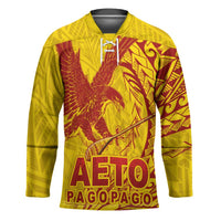 American Samoa Pago Pago Aeto Hockey Jersey Wingstyle Red-Gold Color LT03 Unisex Yellow - Polynesian Pride