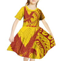 Samoa Pago Pago Aeto Kid Short Sleeve Dress Wingstyle Red-Gold Color - Polynesian Pride