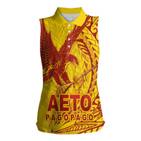 Samoa Pago Pago Aeto Women Sleeveless Polo Shirt Wingstyle Red-Gold Color - Polynesian Pride