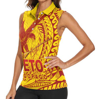 Samoa Pago Pago Aeto Women Sleeveless Polo Shirt Wingstyle Red-Gold Color - Polynesian Pride