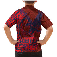 Samoa Pago Pago Aeto Family Matching Mermaid Dress and Hawaiian Shirt Wingstyle Red-Blue Color - Polynesian Pride