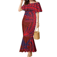 Samoa Pago Pago Aeto Family Matching Mermaid Dress and Hawaiian Shirt Wingstyle Red-Blue Color - Polynesian Pride