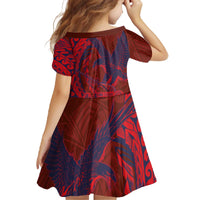 Samoa Pago Pago Aeto Family Matching Off The Shoulder Long Sleeve Dress and Hawaiian Shirt Wingstyle Red-Blue Color - Polynesian Pride