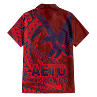 Samoa Pago Pago Aeto Family Matching Off The Shoulder Long Sleeve Dress and Hawaiian Shirt Wingstyle Red-Blue Color - Polynesian Pride
