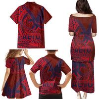 Samoa Pago Pago Aeto Family Matching Puletasi and Hawaiian Shirt Wingstyle Red-Blue Color - Polynesian Pride