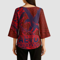 Samoa Pago Pago Aeto Kimono Sleeve Blouse Wingstyle Red-Blue Color - Polynesian Pride