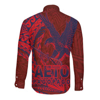 Samoa Pago Pago Aeto Long Sleeve Button Shirt Wingstyle Red-Blue Color - Polynesian Pride