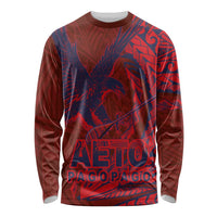 Samoa Pago Pago Aeto Long Sleeve Shirt Wingstyle Red-Blue Color - Polynesian Pride