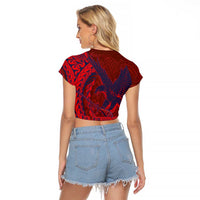 Samoa Pago Pago Aeto Raglan Cropped T Shirt Wingstyle Red-Blue Color - Polynesian Pride