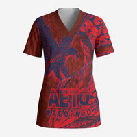 American Samoa Pago Pago Aeto Scrub Top Wingstyle Red-Blue Color - Polynesian Pride
