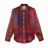Samoa Pago Pago Aeto Women Casual Shirt Wingstyle Red-Blue Color - Polynesian Pride