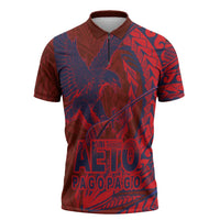 Samoa Pago Pago Aeto Zipper Polo Shirt Wingstyle Red-Blue Color - Polynesian Pride