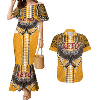 Samoa Pago Pago Aeto Couples Matching Mermaid Dress and Hawaiian Shirt Bald Eagle with Polynesian Art Tattoos - Polynesian Pride