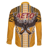 Samoa Pago Pago Aeto Family Matching Long Sleeve Bodycon Dress and Hawaiian Shirt Bald Eagle with Polynesian Art Tattoos - Polynesian Pride