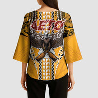 American Samoa Pago Pago Aeto Kimono Sleeve Blouse Bald Eagle with Polynesian Art Tattoos LT03 - Polynesian Pride