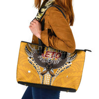 Samoa Pago Pago Aeto Leather Tote Bag Bald Eagle with Polynesian Art Tattoos - Polynesian Pride