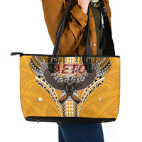 Samoa Pago Pago Aeto Leather Tote Bag Bald Eagle with Polynesian Art Tattoos - Polynesian Pride