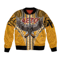 Samoa Pago Pago Aeto Sleeve Zip Bomber Jacket Bald Eagle with Polynesian Art Tattoos - Polynesian Pride