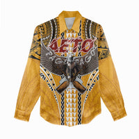 Samoa Pago Pago Aeto Women Casual Shirt Bald Eagle with Polynesian Art Tattoos - Polynesian Pride