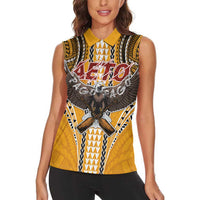 Samoa Pago Pago Aeto Women Sleeveless Polo Shirt Bald Eagle with Polynesian Art Tattoos - Polynesian Pride