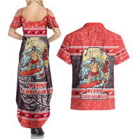 New Zealand Christmas Couples Matching Summer Maxi Dress and Hawaiian Shirt Santa Catch The Wave Maori Pattern Retro Style LT03 - Polynesian Pride