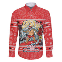 New Zealand Christmas Family Matching Off Shoulder Long Sleeve Dress and Hawaiian Shirt Santa Catch The Wave Maori Pattern Retro Style LT03 Dad's Shirt - Long Sleeve Red - Polynesian Pride