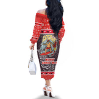 New Zealand Christmas Family Matching Off Shoulder Long Sleeve Dress and Hawaiian Shirt Santa Catch The Wave Maori Pattern Retro Style LT03 - Polynesian Pride