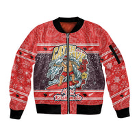 New Zealand Christmas Sleeve Zip Bomber Jacket Santa Catch The Wave Maori Pattern Retro Style LT03 Unisex Red - Polynesian Pride