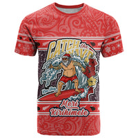 New Zealand Christmas T Shirt Santa Catch The Wave Maori Pattern Retro Style LT03 Red - Polynesian Pride