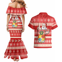 Tonga Christmas Couples Matching Mermaid Dress and Hawaiian Shirt The Santa Coat of Arms with Ngatu and Snow Pattern LT03 - Polynesian Pride