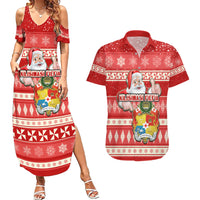 Tonga Christmas Couples Matching Summer Maxi Dress and Hawaiian Shirt The Santa Coat of Arms with Ngatu and Snow Pattern LT03 Red - Polynesian Pride