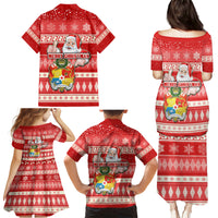 Tonga Christmas Family Matching Puletasi Dress and Hawaiian Shirt The Santa Coat of Arms with Ngatu and Snow Pattern LT03 - Polynesian Pride