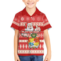 Tonga Christmas Family Matching Short Sleeve Bodycon Dress and Hawaiian Shirt The Santa Coat of Arms with Ngatu and Snow Pattern LT03 Son's Shirt Red - Polynesian Pride