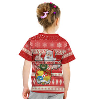 Tonga Christmas Kid T Shirt The Santa Coat of Arms with Ngatu and Snow Pattern LT03 - Polynesian Pride
