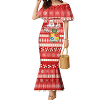 Tonga Christmas Mermaid Dress The Santa Coat of Arms with Ngatu and Snow Pattern LT03 Women Red - Polynesian Pride