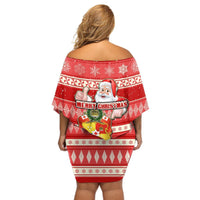 Tonga Christmas Off Shoulder Short Dress The Santa Coat of Arms with Ngatu and Snow Pattern LT03 - Polynesian Pride