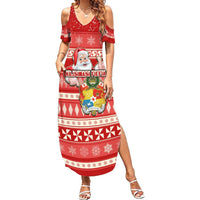 Tonga Christmas Summer Maxi Dress The Santa Coat of Arms with Ngatu and Snow Pattern LT03 Women Red - Polynesian Pride