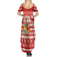Tonga Christmas Summer Maxi Dress The Santa Coat of Arms with Ngatu and Snow Pattern LT03 - Polynesian Pride