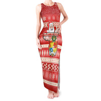 Tonga Christmas Tank Maxi Dress The Santa Coat of Arms with Ngatu and Snow Pattern LT03 Women Red - Polynesian Pride