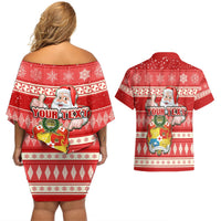 Custom Tonga Christmas Couples Matching Off Shoulder Short Dress and Hawaiian Shirt The Santa Coat of Arms with Ngatu and Snow Pattern LT03 - Polynesian Pride