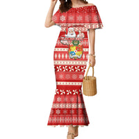 Custom Tonga Christmas Mermaid Dress The Santa Coat of Arms with Ngatu and Snow Pattern LT03 Women Red - Polynesian Pride