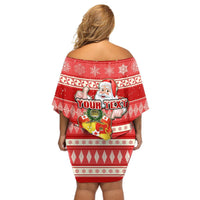 Custom Tonga Christmas Off Shoulder Short Dress The Santa Coat of Arms with Ngatu and Snow Pattern LT03 - Polynesian Pride